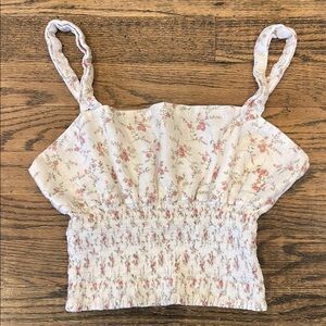 Forever 21 Floral Smocked Camisole - Cream and Pink
